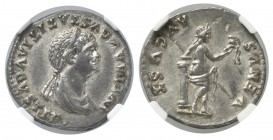 Julia Titi, Denarius struck under Titus, Rome, ca. AD 80-81; AR (g 3,29; mm/; h 6); IVLIA AVGVSTA TITI AVGVSTI F, diademed and draped bust of Julia Ti...