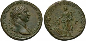 Trajan (98-117), Sestertius, Rome, AD 103-111; AE (g 27,91; mm 32; h 6); IMP CAES NERVAE TRAIANO AVG GER DAC P M TR P COS V P P, laureate bust r., dra...