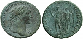 Trajan (98-117), Dupondius, Rome, AD 103-111; AE (g 11,65; mm 25; h 6); IMP CAES NERVAE TRAIANO AVG GER DAC PM TR P COS V P P, radiate bust r., draper...