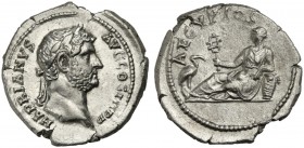 Hadrian (117-138), Denarius, Rome, AD 134-138; AR (g 3,38; mm 18; h 6); HADRIANVS AVG COS III P P, laureate head r., Rv. AEGYPTOS, Egypt reclining l.,...