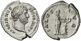 Hadrian (117-138), Denarius, Rome, AD 134-138; AR (g 3,47; mm 19; h 6); HADRIANVS - AVG COS III P P, laureate head r., Rv. SALVS - AVG, Salus standing...