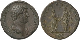 Hadrian (117-138), Sestertius, Rome, AD 134-138; AE (g 23,30; mm 31; h 6); HADRIANVS - AVG COS III P P, draped bust r., Rv. FELICITAS AVGVSTI, Hadrian...