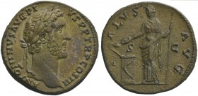 Antoninus Pius (138-161), Sestertius, Rome, AD 140-144; AE (g 24,50; mm 33; h 11); ANTONINVS AVG PI - VS P P TR P COS III, laureate head r., Rv. SALVS...