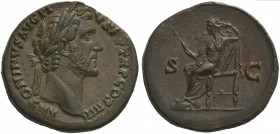 Antoninus Pius (138-161), Sestertius, Rome, AD 145-161; AE (g 23,26; mm 30; h 12); ANTONINVS AVG PI - VS P P TR P COS IIII, laureate head r., Rv. Secu...