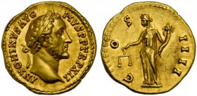 Antoninus Pius (138-161), Aureus, Rome, AD 148-149; AV (g 7,20; mm 18; h 6); ANTONINVS AVG – PIVS P P TR P XII, bare head r., Rv. C – OS – IIII Aequit...
