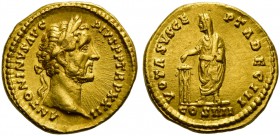 Antoninus Pius (138-161), Aureus, Rome, AD 158-159; AV (g 7,29; mm 19; h 6); ANTONINVS AVG - PIVS P P TR P XXII, laureate head r., Rv. VOTA SVSCE - PT...