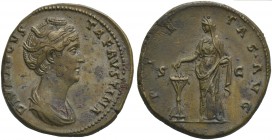 Diva Faustina Maior, Sestertius struck under Antoninus Pius, Rome, after AD 141; AE (g 28,99; mm 32; h 11); DIVA AVGVSTA - FAVSTINA, draped bust r., h...