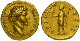 Marcus Aurelius, as Caesar, Aureus struck under Antoninus Pius, Rome, AD 152-153; AV (g 7,14; mm 19; h 6); AVRELIVS CAE - SAR AVG P II FIL, bare head ...