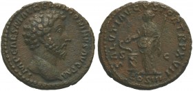 Marcus Aurelius (161-180), As, Rome, AD 162-163; AE (g 10,20; mm 26; h 12); IMP CAES M AVREL - ANTONINVS AVG P M, laureate head r., Rv. SALVTI AVGVSTO...