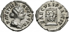 Faustina Minor, Denarius struck under Marcus Aurelius, Rome, AD 161-175; AR (g 3,48; mm 19; h 6); FAVSTINA - AVGVSTA, diademed and draped bust r., hai...