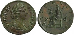 Diva Faustina Minor, Sestertius struck under Marcus Aurelius, Rome, AD 176-180; AE (g 24,39; mm 32; h 6); DIVA FAV - STINA PIA, draped bust r., hair k...