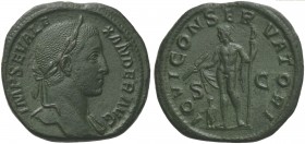Severus Alexander (222-235), Sestertius, Rome, AD 223; AE (g 23,71; mm 30; h 12); IMP SEV ALE - XANDER AVG, laureate head r.,drapery on l. shoulder, R...
