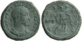 Severus Alexander (222-235), As, Rome, AD 231-235; AE (g 14,07; mm 26; h 1); IMP ALEXANDER PIVS AVG, laureate, draped and cuirassed bust r., Rv. MARS ...