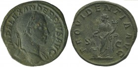 Severus Alexander (222-235), Sestertius, Rome, AD 232; AE (g 25,03; mm 30; h 12); IMP ALEXANDER PIVS AVG, laureate bust r., drapery on l. shoulder, Rv...