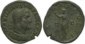 Maximinus I (235-238), Sestertius, Rome, AD 236-238; AE (g 17,36; mm 30; h 12); MAXIMINVS PIVS AVG GERM, laureate, draped and cuirassed bust r., Rv. P...
