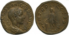 Gordian III (238-244), Sestertius, Rome, AD 239; AE (g 19,23; mm 30; h 1); IMP CAES M ANT GORDIANVS AVG, laureate, draped and cuirassed bust r., Rv. P...