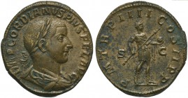 Gordian III (238-244), Sestertius, Rome, AD 241-243; AE (g 19,85; mm 31; h 12); IMP GORDIANVS PIVS FEL AVG, Laureate, draped and cuirassed bust r., Rv...