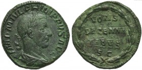 Philip I (244-249), Sestertius, Rome, AD 244-249; AE (g 20,33; mm 29; h 12); IMP M IVL PHILIPPVS AVG, laureate, draped and cuirassed bust r., Rv. VOTI...