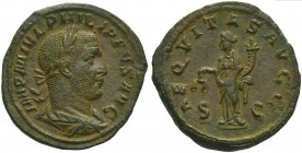Philip I (244-249), Sestertius, Rome, AD 224-249; AE (g 22,53; mm 30; h 12); IMP M IVL PHILIPPPVS AVG, laureate, draped and cuirassed bust r., Rv. AEQ...