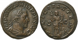 Philip I (244-249), As, Rome, AD 244-249; AE (g 10,77; mm 25; h 11); IMP M IVL PHILIPPVS AVG, laureate, draped and cuirassed bust r., Rv. FELICITAS TE...