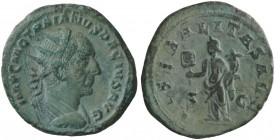 Trajan Decius (249-251), Dupondius, Rome, AD 249-251; AE (g 10,71; mm 25; h 12); IMP C M Q TRAIANVS DECIVS AVG, radiate, draped, and cuirassed bust r....