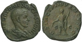 Herennius Etruscus, as Caesar, Sestertius struck under Trajan Decius, Rome, AD 250-251; AE (g 17,17; mm 29; h 12); Q HER ETR MES DECIVS NOB C, draped ...