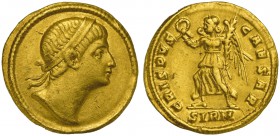 Crispus Caesar (317-326), Solidus struck under Constantine I, Sirmium, AD 325-326; AV (g 4,32; mm 19; h 8); Diademed head r., with uplifted gaze, Rv. ...