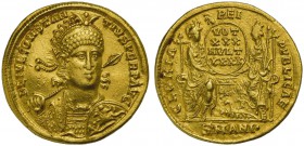 Constantius II (337-361), Solidus, Antioch, AD 355-361; AV (g 4,49; mm 20; h 6); FL IVL CONSTAN – TIVS PERP AVG, diademed, draped and cuirassed bust f...