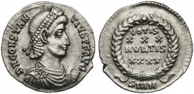 Constantius II (337-361), Siliqua, Sirmium, AD 351-355; AR (g 2,70; mm 20; h 12); D N CONSTAN - TIVS P F AVG, diademed, draped and cuirassed bust r., ...
