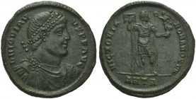 Jovian (363-364), Nummus, Antioch, AD 363-364; AE (g 8,76; mm 27; h 6); D N IOVIAN - VS P F AVG, diademed, draped and cuirassed bust r., Rv. VICTORIA ...