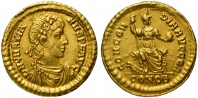 Gratian (367-383), Solidus, Constantinopolis, AD 378-383; AV (g 4,51; mm 20; h 12); D N GRATIA - NVS P F AVG, diademed, draped and cuirassed bust r., ...