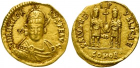 Anthemius (467-472), Solidus, Mediolanum, AD 467-472; AV (g 4,43; mm 21; h 12); D N ANTHEM - IVS P E AVG, helmeted, draped and cuirassed bust facing, ...