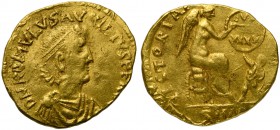 Romulus Augustus (475-476), Semissis, Uncertain mint, AD 475-476; AV (g 2,19; mm 15; h 6); D N ROMOLVS AVGVSTVS P F AVG, diademed, draped and cuirasse...