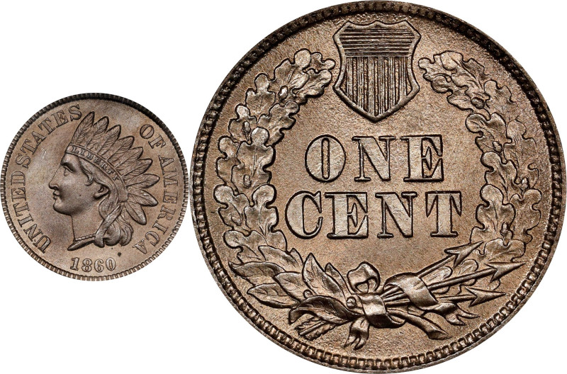 1860 Indian Cent. Pointed Bust. MS-64 (PCGS). OGH Generation 2.1.
The old style...