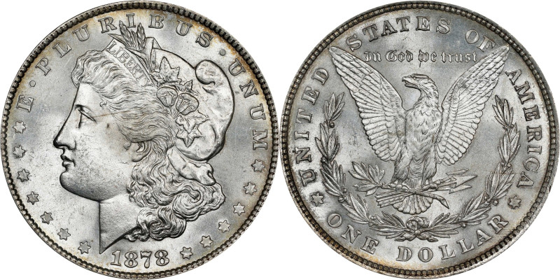 1878 Morgan Silver Dollar. 8 Tailfeathers. VAM-14.3. Doubled Bow. MS-64 (ANACS)....