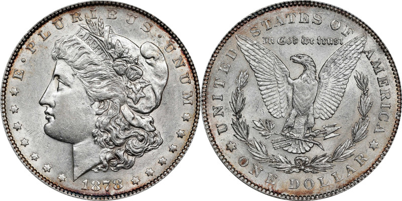 1878 Morgan Silver Dollar. 7 Tailfeathers. Reverse of 1878. VAM-113. AU-55 (ANAC...