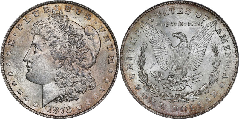 1878 Morgan Silver Dollar. 7 Tailfeathers. Reverse of 1878. VAM-185A. MS-62 (ANA...