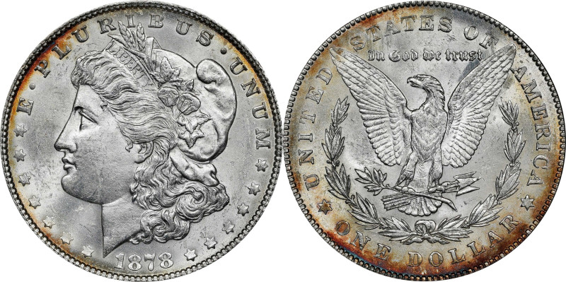 1878 Morgan Silver Dollar. 7 Tailfeathers. Reverse of 1878. VAM-185B. MS-63 (ANA...