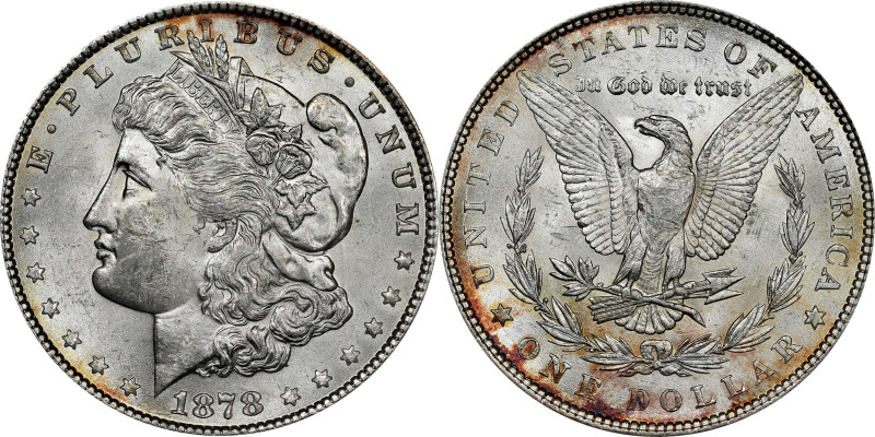 1878 Morgan Silver Dollar. 7 Tailfeathers. Reverse of 1879. VAM-210A. MS-62 (ANA...