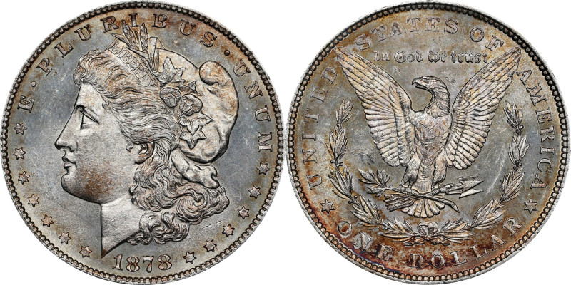 1878 Morgan Silver Dollar. 7 Tailfeathers. Reverse of 1879. VAM-210B. MS-62 (ANA...