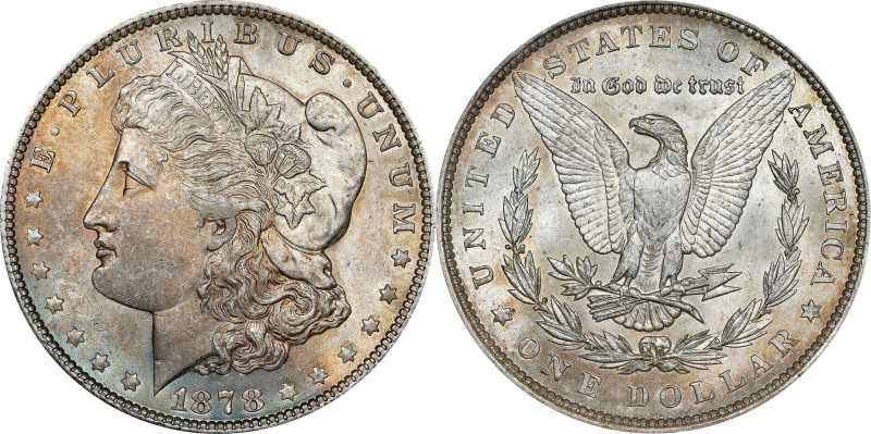 1878 Morgan Silver Dollar. 7 Tailfeathers. Reverse of 1879. VAM-231. MS-63 (ANAC...