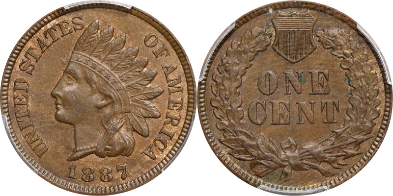 1887 Indian Cent. MS-64 BN (PCGS).
PCGS# 2157. NGC ID: 228F.