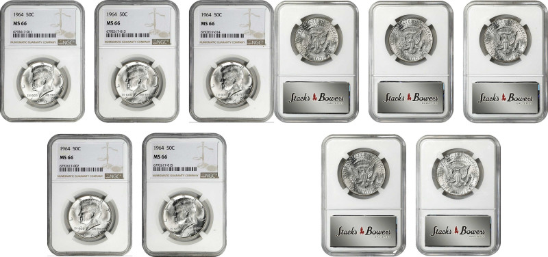 Lot of (5) 1964 Kennedy Half Dollars. MS-66 (NGC).
PCGS# 6706. NGC ID: 24U2.