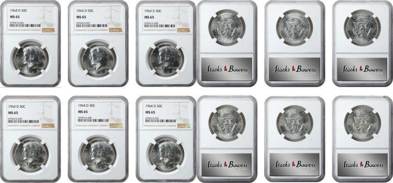 Lot of (6) 1964-D Kennedy Half Dollars. MS-65 (NGC).
PCGS# 6707. NGC ID: 24U3.