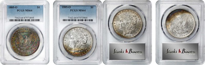 Lot of (2) 1885-O Morgan Silver Dollars. MS-64 (PCGS).
PCGS# 7162. NGC ID: 254T...