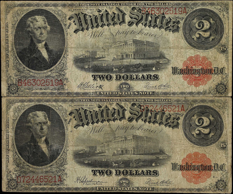 Lot of (2) Fr. 59 & 60. 1917 $2 Legal Tender Notes. Fine.
A duo of circulated 1...