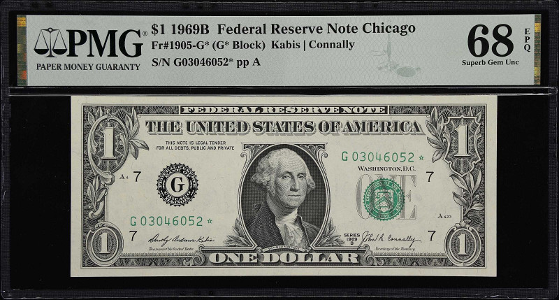 Fr. 1905-G*. 1969B $1 Federal Reserve Note. Chicago. PMG Superb Gem Uncirculated...