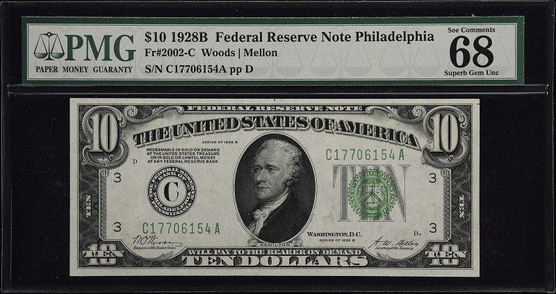 Fr. 2002-C. 1928B $10 Federal Reserve Note. Philadelphia. PMG Superb Gem Uncircu...