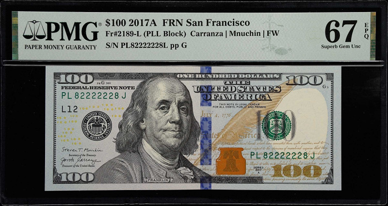 Fr. 2189-L. 2017A $100 Federal Reserve Note. San Francisco. PMG Superb Gem Uncir...