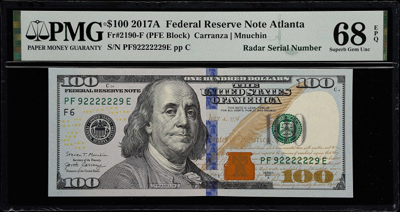 Fr. 2190-F. 2017A $100 Federal Reserve Note. Atlanta. PMG Superb Gem Uncirculate...